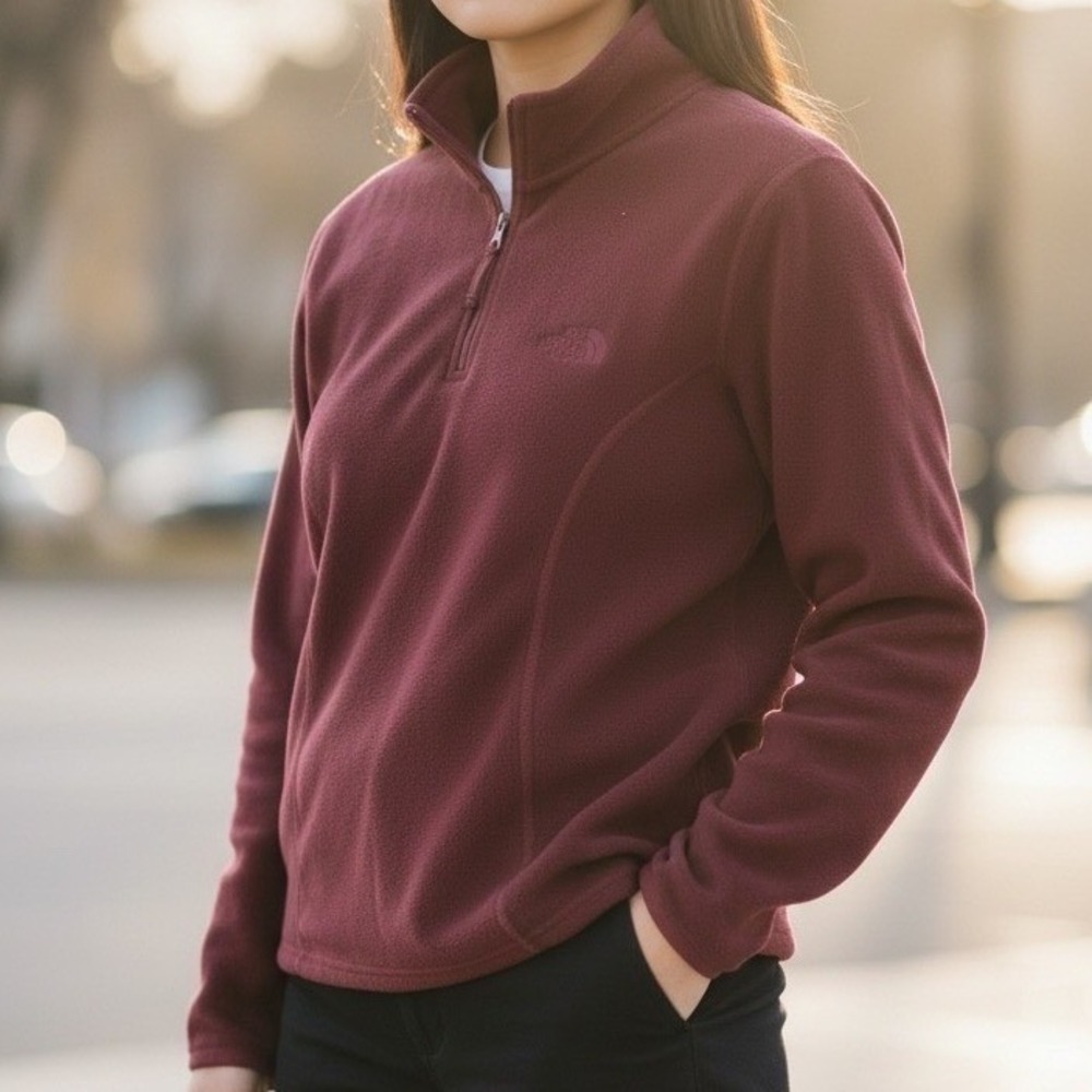 The North‎ Face Burgundy Fleece 1/4 Zip Pullover Women's XL TG Lightweight